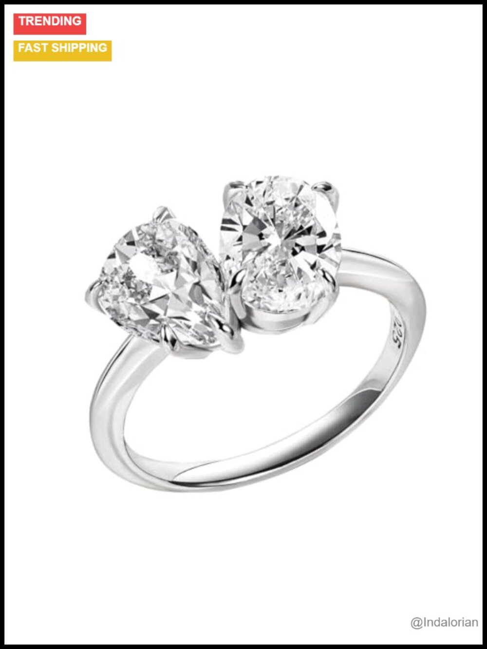 Toi Et Moi Engagement Ring 925 Sterling Silver Cubic Zirconia Solitaire